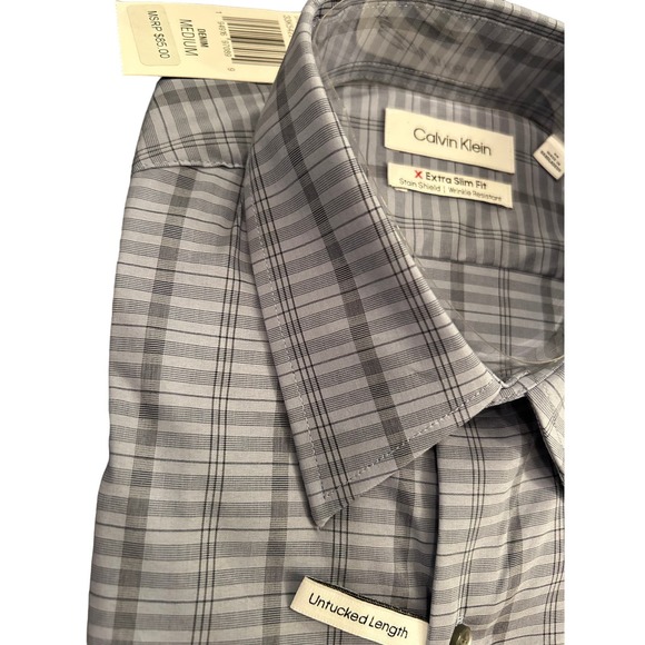 Calvin Klein Men's CK Extra-Slim Stretch Dress Shirt Z M Wrinkle-Resistant M1613 - Picture 4 of 7